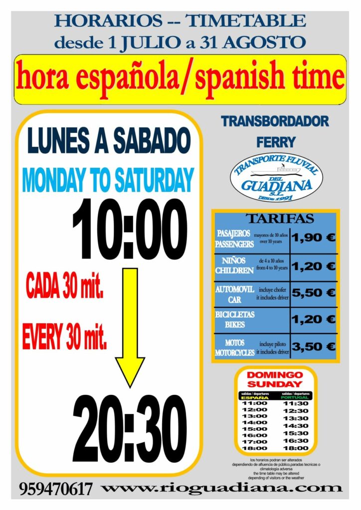 horario julio 2022 ferry ayamonte portugal