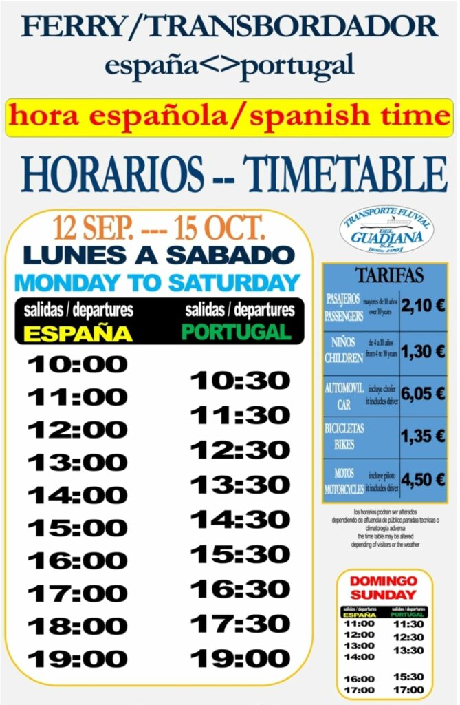 horarios tarifas ferry ayamonte portugal septiembre octubre 2022
