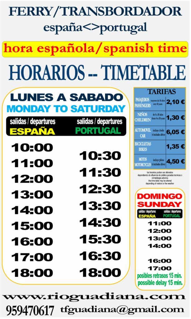 horarios tarifas ferry ayamonte portugal diciembre enero 2023