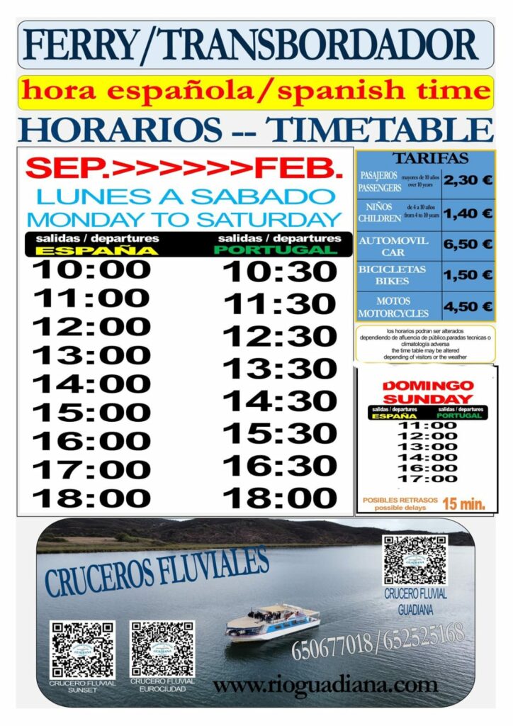 horarios tarifas ferry ayamonte portugal septiembre febrero 2024