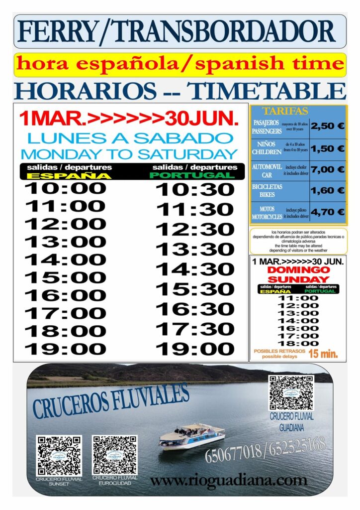 Horario Ferry Ayamonte Primavera 2025 hasta 30 junio