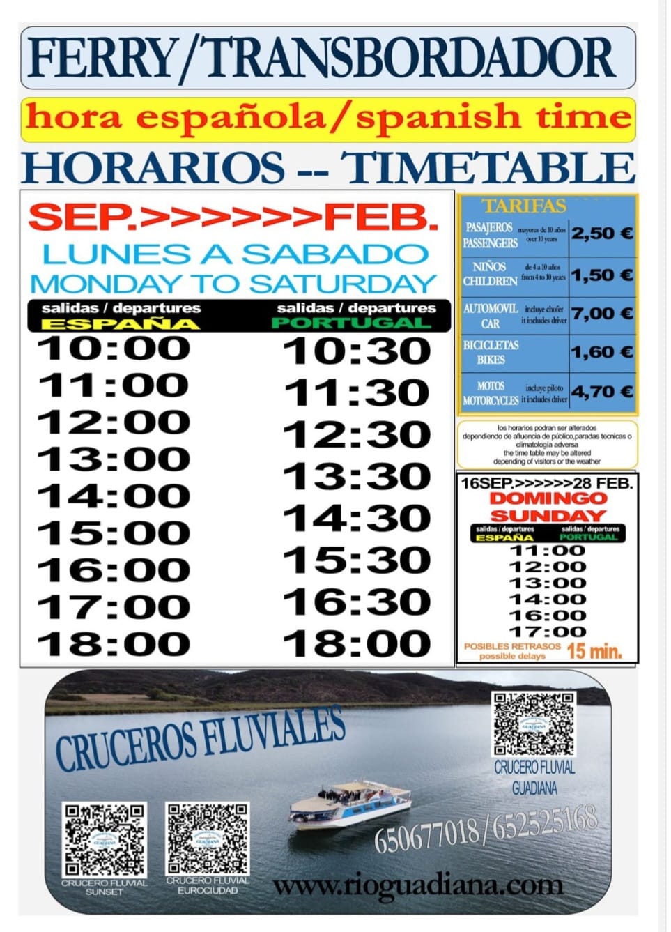 Horario Ferry Ayamonte Otono Septiembre 2025 hasta Febrero 2026