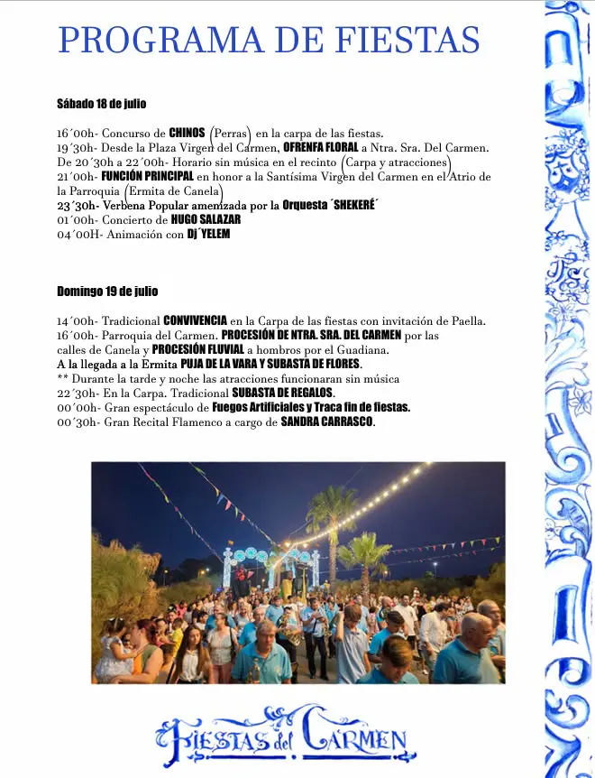 Fiestas del Carmen 2026 de Ayamonte Barriada de Canela 2 Fiestas del Carmen 2026 de Ayamonte Barriada de Canela 2