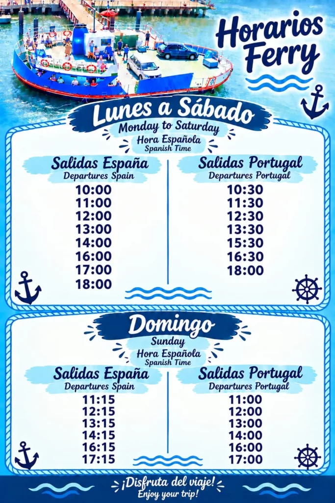 horario ferry ayamonte portugal septiembre octube noviembre 2026