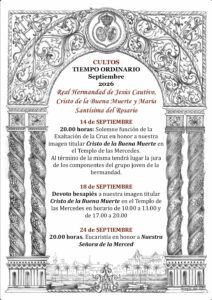 SOLEMNE FUNCIÓN DE LA EXALTACIÓN DE LA CRUZ EN HONOR A NUESTRA IMAGEN TITULAR CRISTO DE LA BUENA MUERTE